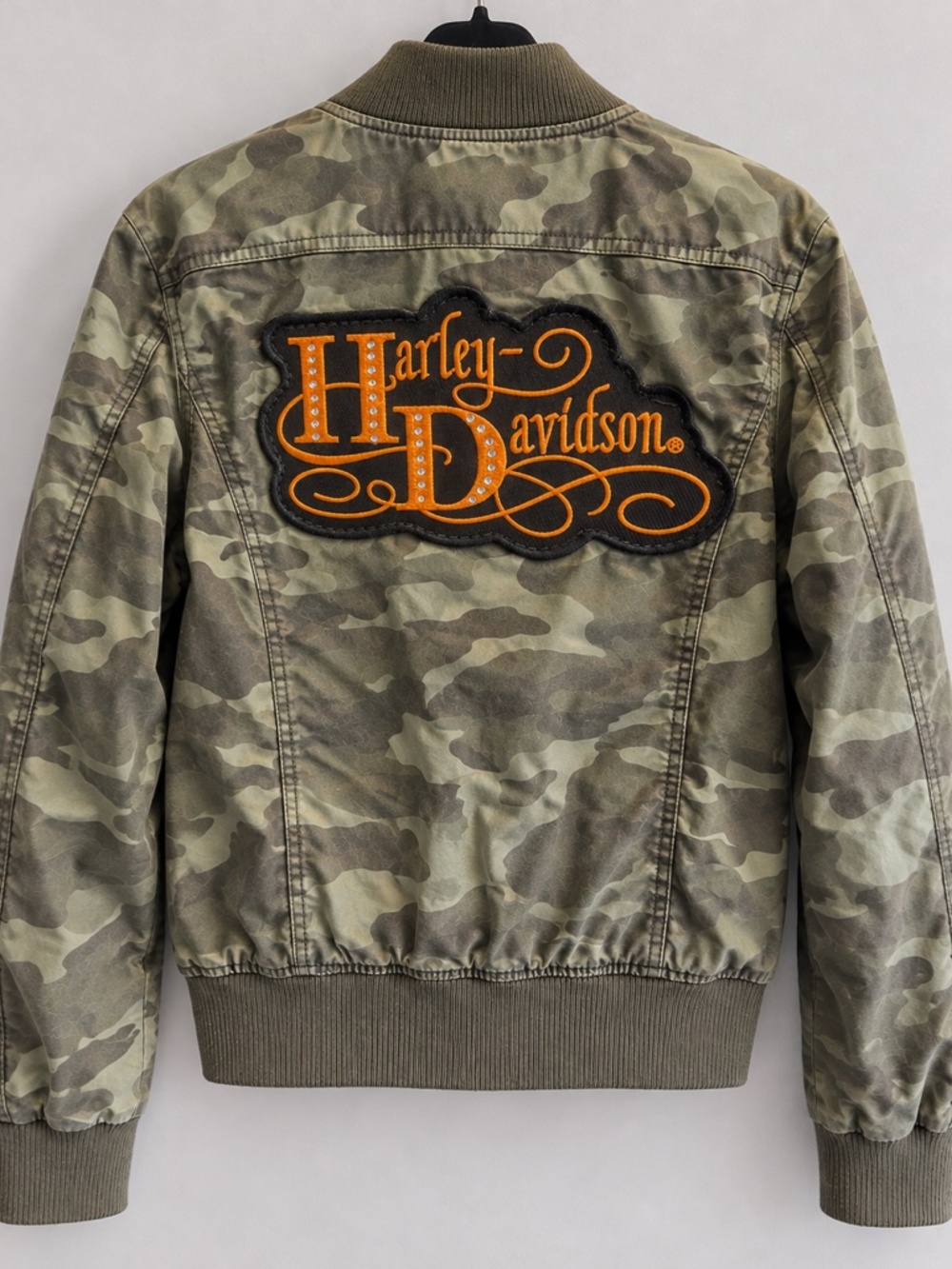 Camo Bomber Jacket with Harley-Davidson Patches Size M